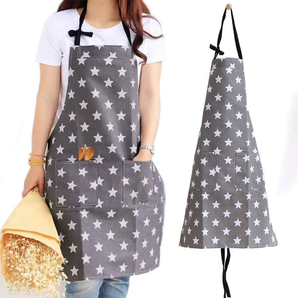 VEGCOO Women Cotton Cloth Apron with Pockets, Adjustable Cooking Aprons Kitchen Bib Apron for Kitchen Cooking Baking Household Cleaning (A)