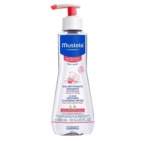 Mustela Baby Soothing Cleansing Water - No-Rinse Micellar Water for Very Sensitive Skin - with Natural Avocado & Schizandra Berry - Fragrance Free - 10.14 fl. Oz