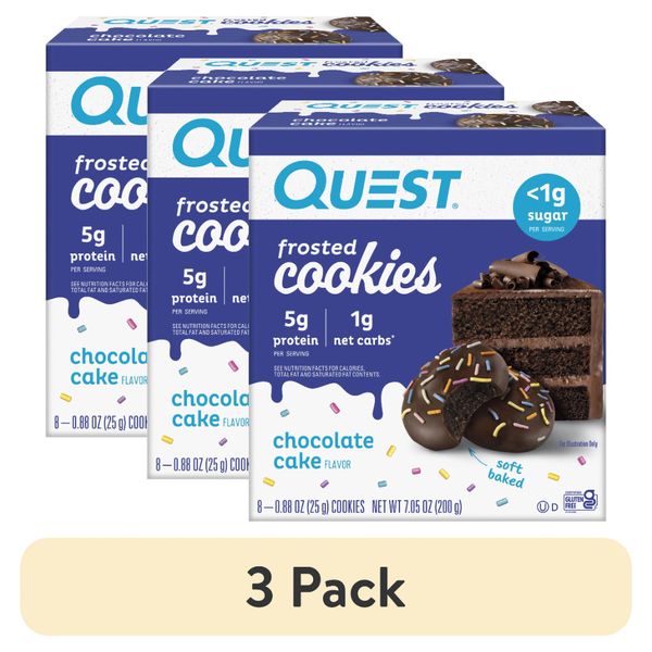 (3 Pack) Quest Frosted Protein Cookies Soft Baked Low Sugar Chocolate Cake 8 Ct