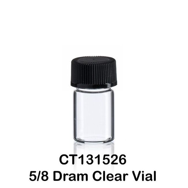 50 Clear Glass Vials w Threaded Screw Caps 15 x 26 mm 5/8 Dram - US Made! 2 ml