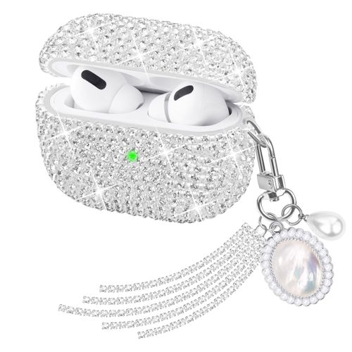 Ucharmbead Compatible with AirPods Pro 2nd Generation Case Sparkly Girly Cover for AirPod Pro 2 with Shining Lanyard Charm for Women Silver