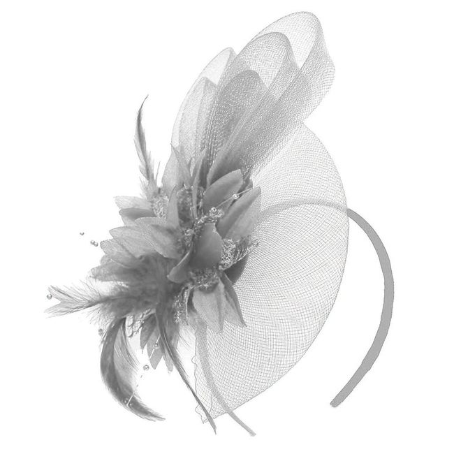 Caprilite Silver Grey Fascinator Headband Flower Wedding Ascot Races Net Hat Feathers