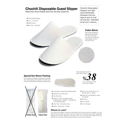 CHOCHILI 20 Pairs Fabric Packed Economy Disposable Hotel Slippers for Airbnb Spa Salon Party Wedding Guests - Fits up to Adult US Men Size 10 & Women Size 11, White