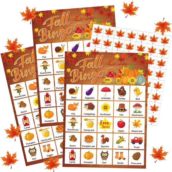 Shappy 39 Pcs Fall Bingo Game Cards Sets for Adults 28 Players Fall Festival Party Games Autumn Bingo Cards for School Classroom Family Activities Thanksgiving Party Supplies Decoration