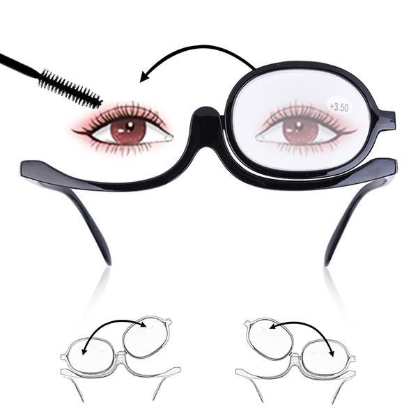 Agatige Makeup Glasses with Flip Up Lens, Single Lens Rotating Magnifying Makeup Reading Glasses Cosmetic Folding Eyeglasses Tools for Women Makeup Essential Tool (+4.0)