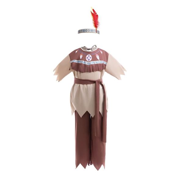 Dressy Daisy Native American Indian Halloween Costume Fancy Party Dress Up with Feather Headband for Little Boys Size 5-7