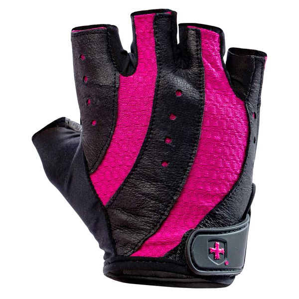 Harbinger Pro Non-Wristwrap Weightlifting Gloves with Vented Cushioned Leather Palm (Pair) , Black/Pink , Medium (Fits 7 - 7.5 Inches)