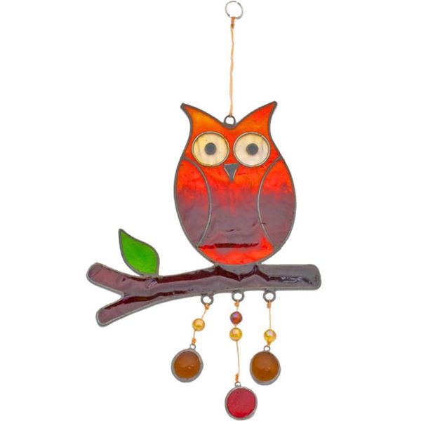 Something Different Owl on a Branch, Orange, 14.5 x 0.1 x 24 cm