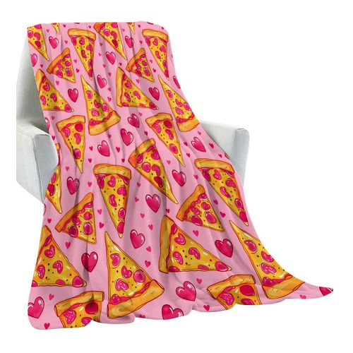 amepay Pizza Love Pink Blanket Gifts for Kids Girls Women,Fun and Playful Food Throw Blankets,Soft Comfy Lightweight for Living Room Couch Bed Sweet Decor 60x50in