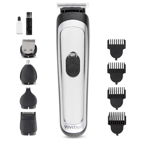 Vivitar 14 Piece Hair & Beard Trimmer, Cordless with LED Display, Lithium Ion Battery, and Bonus Charging Tray - Includes Foil Shaver, Nose Trimmer, U-Blade, Micro Trimmer, and T-Blade