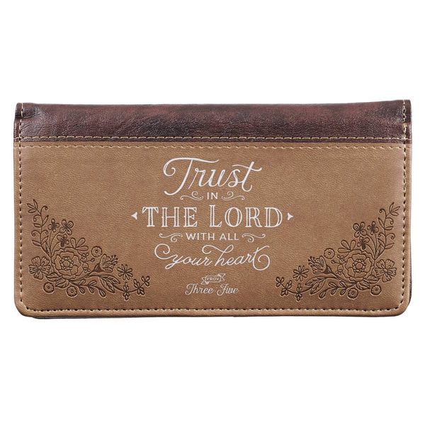 Christian Art Gifts Checkbook Cover for Women & Men Trust in The Lord Christian Brown Wallet, Faux Leather Christian Checkbook Cover for Duplicate Checks & Credit Cards - Proverbs 3:5-6