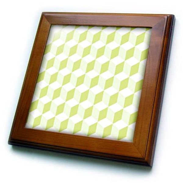 3dRose 8x8 Framed Tile - Diamond Repeating Pattern in Cream White and Ecru Digital Art - Honeycomb Pattern