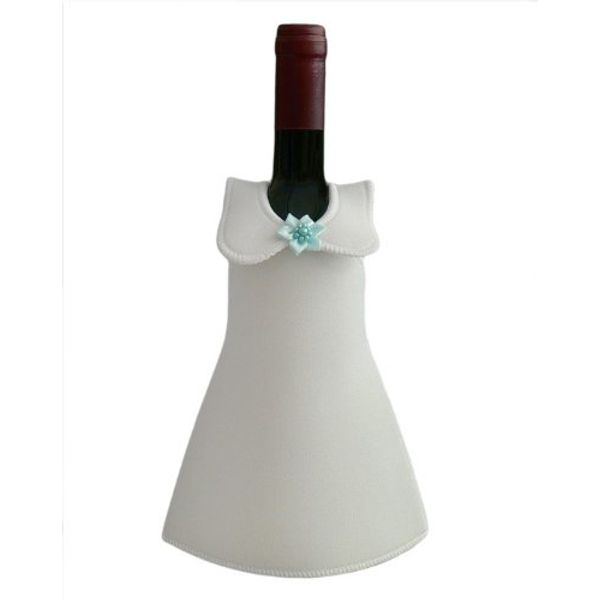Couvre-bouteille en forme de robe - fleur au niveau du col