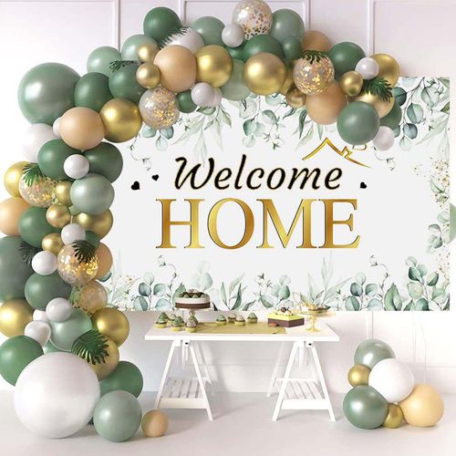 Mocsicka Welcome Home Backdrop Banner Green Leaves Welcome Home Backdrop We Missed You So Much Party Decor Family Reunion Patriotic Military Homecoming Returning Supplies