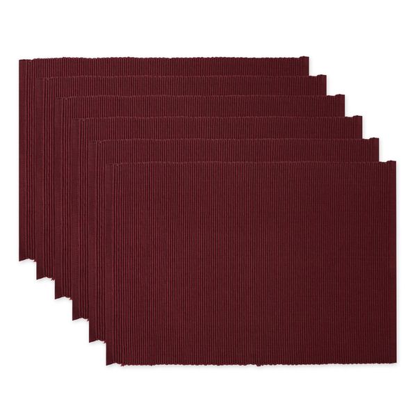 DII Basic Everyday Ribbed Tabletop 100% Cotton, Placemat Set, 13x19, BlackBerry, 6 Piece