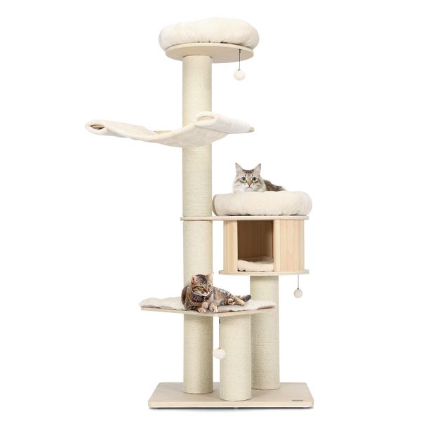 Costway 68.5" Cat Tree Condo 4-Layer Wooden Kitten Activity Tower w/ Sisal Posts