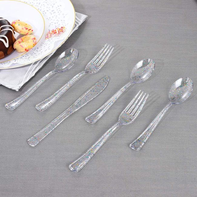 Exquisite 360 Pcs Disposable Cutlery Set 120 Forks, 120 Spoons, 120 Knives  - Silver