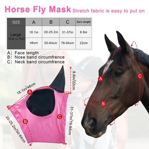FOXLVDA 3 Pcs Horse Fly Mask - Fly Masks for Horses with Ears, Fashionable and Breathable Stretch Fabric with UV & Sun Protection for Average Size Horses (Pink-Purple-Gray)