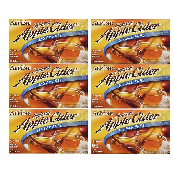 Alpine, Spiced Cider, Sugar Free Apple Flavored Drink Mix, 1.4oz Box (Pack of 6) - with Make Your Day Stirrer or Bag Clip