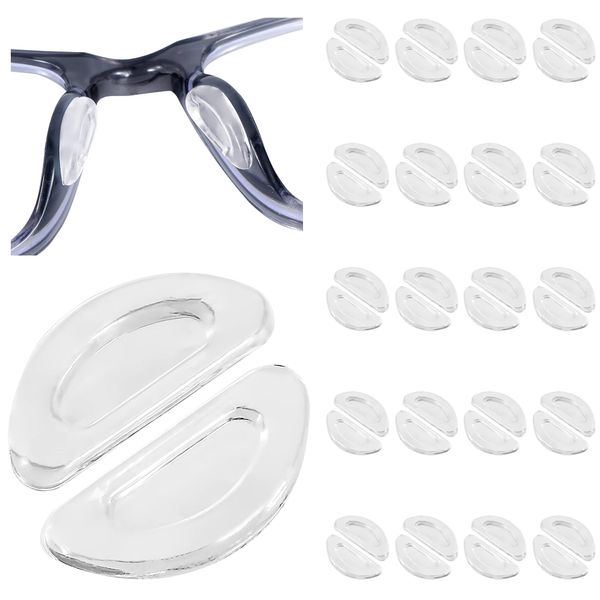 Eyeglass Nose Pads, Anti Slip Nose Pads for Glasses with Super Sticky Backing, Soft Silicone Adhesive Glasses Nose Pad (20 Clear Pairs)