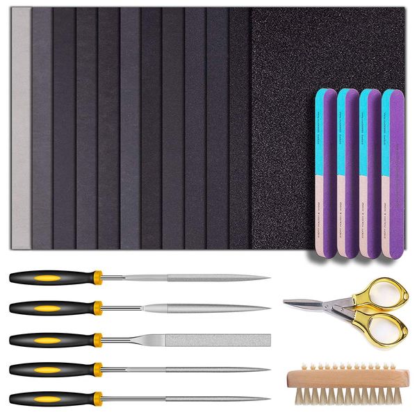 Resin Sanding and Polishing Kit,23 Pieces YASPIT Resin Casting Tools Set, Include Sand Papers,Resin File,Polishing Blocks,Scissors,Wooden Brush for Polishing Epoxy Resin Jewelry Making Supplies