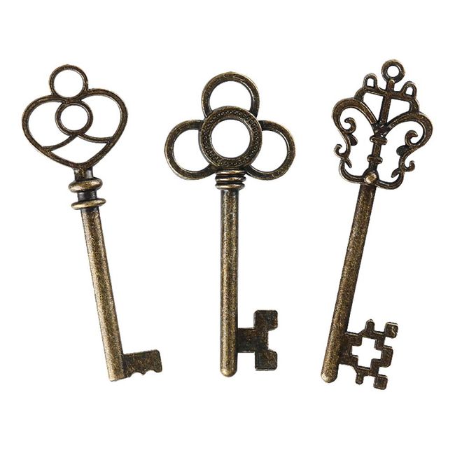 Mixed Set of 30 Large Skeleton Keys with Antique Style Bronze Brass Skeleton Castle Dungeon Pirate Keys for Birthday Party Favors, Mini Treasure Toy Gifts, Medieval Middle Ages Theme