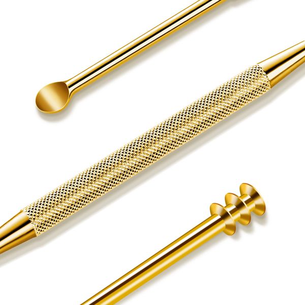 MR.GREEN Ear Wax Removal Ear Cleaner Double End Earwax Remover 360° Cleaning Three Ring Ear Pick Stainless Steel Ear Care Tools (Golden)