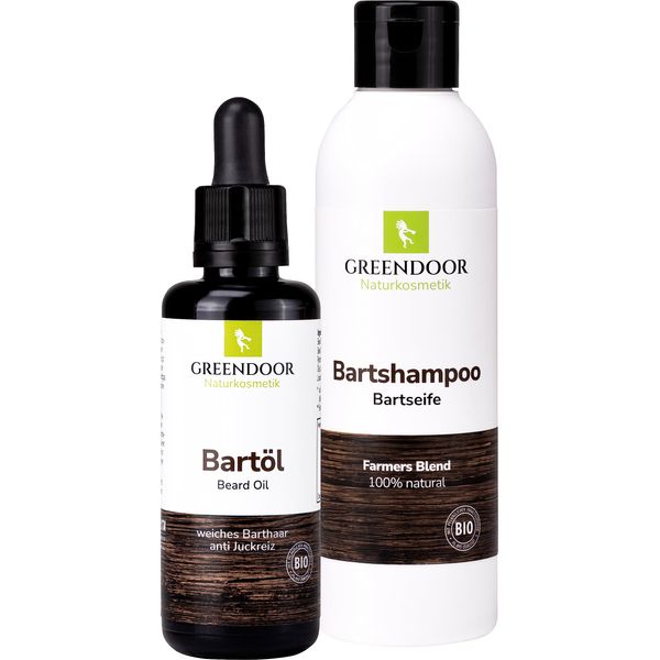 GREENDOOR Bartpflege-Set Basic BIO Bartöl 50ml und Natur Bartseife 200ml, vegan, Bartpflegeöl, Bart-Shampoo, frischer natürlicher Duft, Naturkosmetik, Bart-Pflege Mann, Geschenke Vollbart
