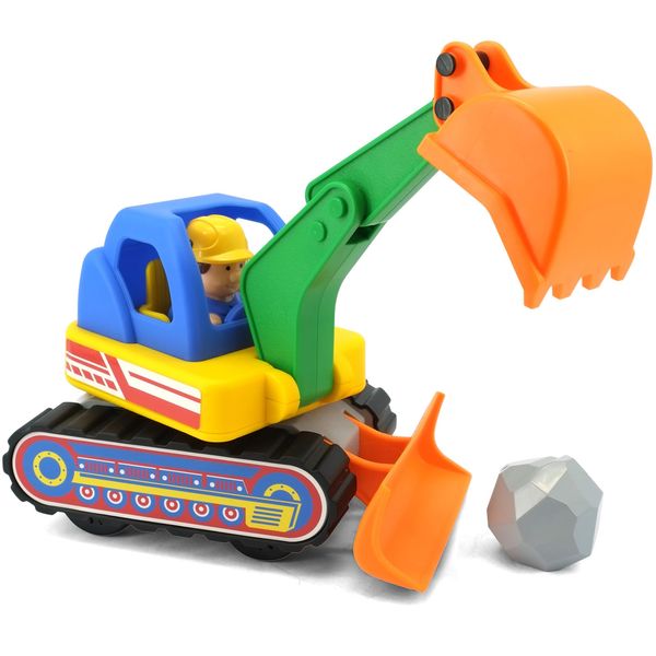 Kiddieland: Light & Sound: My First Excavator - Motorized Construction Toy Vehicle & Figure, Auto Stops, Engine Rev & Horn, Kids & Toddlers Age 1 yr+