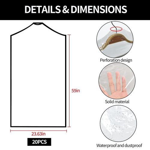 BEISHIDA 20pcs 60 Inch Plastic Garment Bag Dry Cleaner Bags Clear Plastic bag Dry Cleaning Laundry Bags for Clothes Cover Hanging Clothes Clothes Storage for Long Dresses Skirt Coat Suit Shirt Jacket