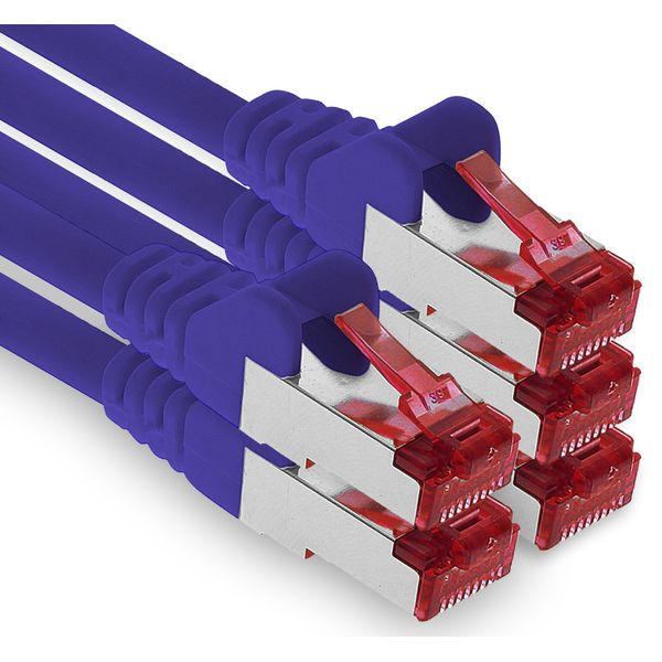 1aTTack.de - 5x 1m CAT6 patch cable S/FTP PIMF shielding CAT.6 RJ45 network cable Ethernet cable DSL LAN router switch modem patch panel - purple - 5 pieces