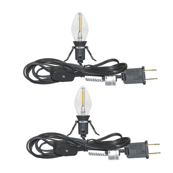 2 Sets Accessory Cord with One LED Light Bulbs, 6Ft Night Light Cord with Clip and On/Off Switch Plugs, C7 Mini Led Lights for Indoor Crafts Christmas Village House Lights Halloween Decor, Black Wire