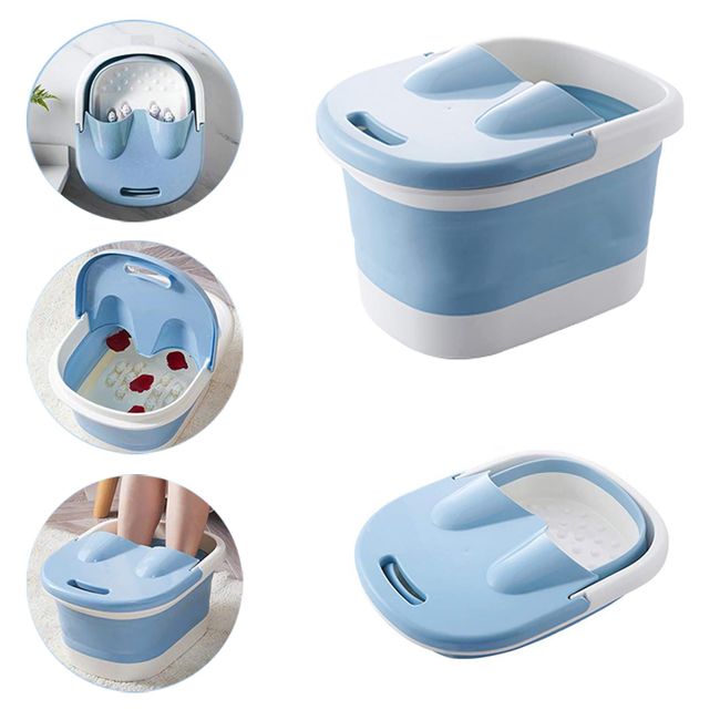 Foot Soaking Bath Tub Basin Tools Foot Spa Foldable Footbath Tub Plastic/Rubber Foldable Bucket Large Foot Soaking Tub bucket Foldable Foot Bath Tray (Blue)