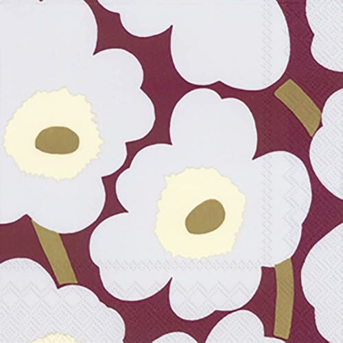 Marimekko Unikko Bordeaux 552618 Paper Napkins, Bordeaux, 13.0 x 13.0 inches (33 x 33 cm), Pack of 20