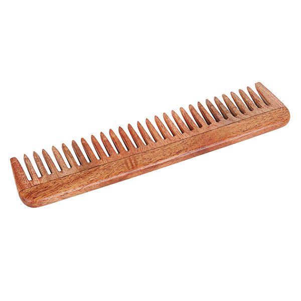 SVATV Handmade Indian Sendan Comb for Detail Hair Straightening Thick Curly Hair Wavy Hair Anti-Static Eco-friendly Wide Comb Teeth Hair Grooming Comb - (N-76)