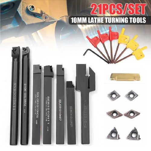 Hinevey 21 Piece Set of 21 Lathe Bites, 0.4 inches (10 mm), Carbide Turning Tools, Tabletop Lathes, Cutting Tips, High Hardness Milling Tools, Small Turning Tools, Precision, Abrasion Resistant, Small