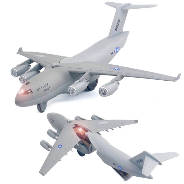 Ailejia Diecast Plane Toy Air Force Plane Toy Metal Pull-Back Aircraft with Lights & Sounds Military Model Airplane Army Aircraft Fighter for Kids Boy Birthday (Light Gray)