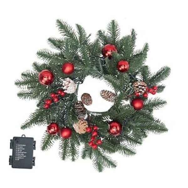 20 Inch Christmas Wreath with 50 Lights Timer (Battery Pinecone Berry Red Ball