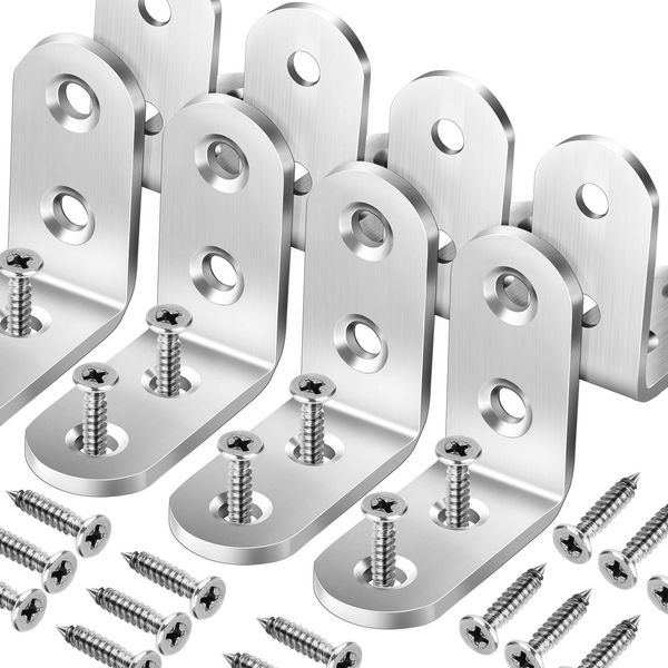 FANDAMEI 8 PCS Heavy Duty Corner Brace, 40x40mm Stainless Steel Joint Right Angle Brackets with Screws, 90 Degree Wall Brackets Hanger for Shelves, Tables, Dressers, Chairs, Silver