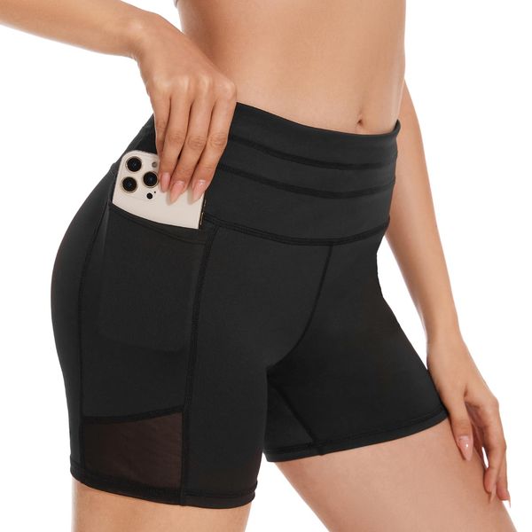 SIMIYA Radlerhose Damen Leggins Kurz High Waist Sporthose Shorts für Yoga Gym，Radlerhose Unter Kleid（Schwarz，XXL）