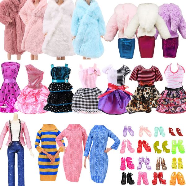 Carreuty 18PCS Doll Clothes Outfits for 11.5inch Girl Doll, 3 Fashion Skirts 1 Sweater 1 Winter Coat 1 Fur Coat 1 Sets Clothes and 10 Pairs Shoes for 11.5 inch Doll Random Style