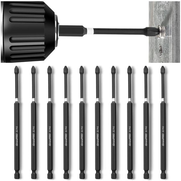 10Pcs Phillips Magnetic Screwdriver Bit Set Long 6 Inch Impact Tough PH2 Scr