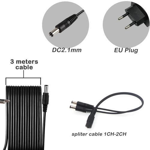 WiTi 12 V Power Supply 2000 mA AC Adapter 3 Metre Cable 100-240 V 50-60 Hz to DC Power Supply 12 V 2 A 24 W Plug 5.5 mm x 2.1 mm Power Supply Charger Power Supply for CCTV Camera, LED Strips, Routers