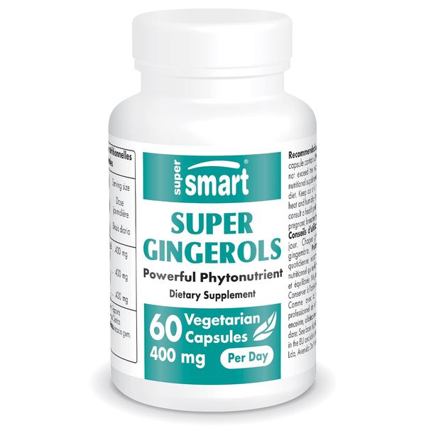 Supersmart - Super Gingerols 400mg per Day - Ginger Root Extract Supplement (20% Gingerol) - Digestive Health - Stomach Relief | Non-GMO & Gluten Free - 60 Vegetarian Capsules