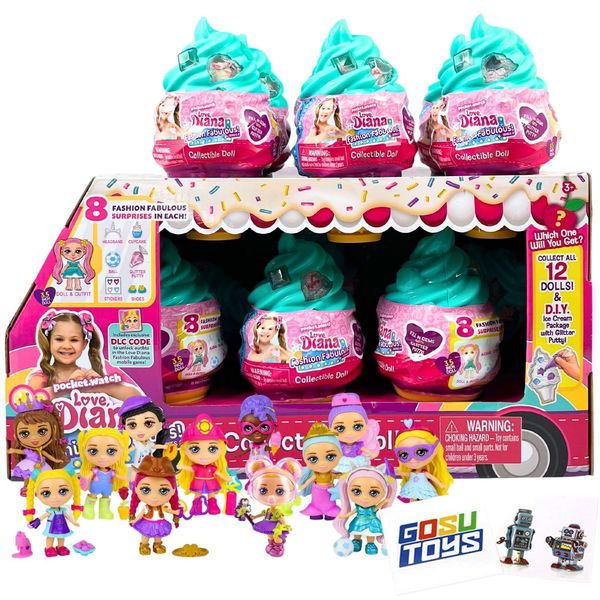 Love, Diana, Fashion Fabulous Series 2 Collectible 3.5 Inch Dolls with 2 Gosutoys Stickers - Adorable Mint Ice Cream Cones - Surprise Blind Pack- Kids Diana Show (Case Pack (12 Cones and Display))