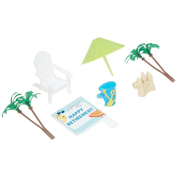 CakeSupplyShop Retirement Cake Topper with Adirondack Chair, Beach Bucket, Palm Trees and Retirement Sign Fish Flip Flop Cake Decoration Kit