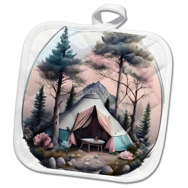 8x8 Potholder - Tent Camping Scene Illustration Illustrations