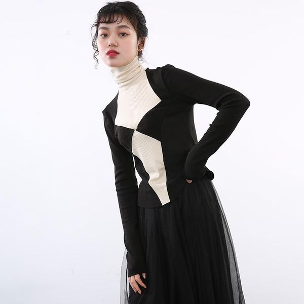 Emica Turtleneck Long Sleeve Shirt - L / Black and White