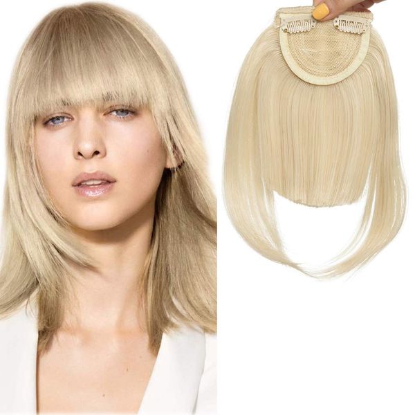 Fake Cute Hair Bang Fringe One Piece Hair Extensions Clip In Hairpieces Straight - Bleach Blonde