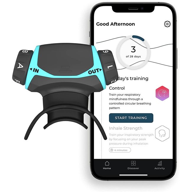 エアロフィット アクティブ ターコイズブルー 呼吸筋トレーニングデバイス 専用スマートフォンアプリ有